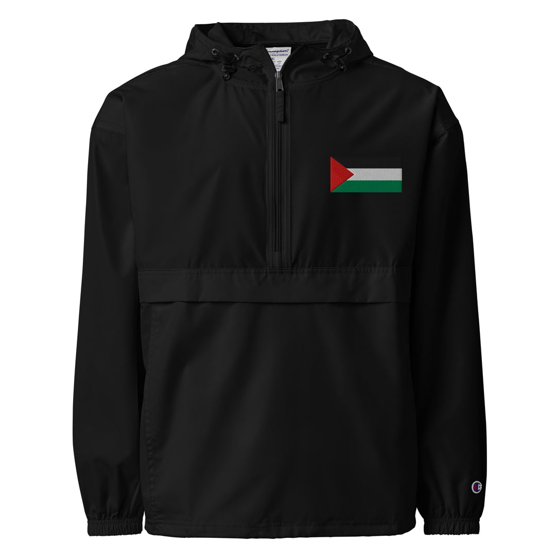 Palestine Flag - Women’s Embroidered Champion Packable Jacket, Embroidered Champion Packable Jacket Black