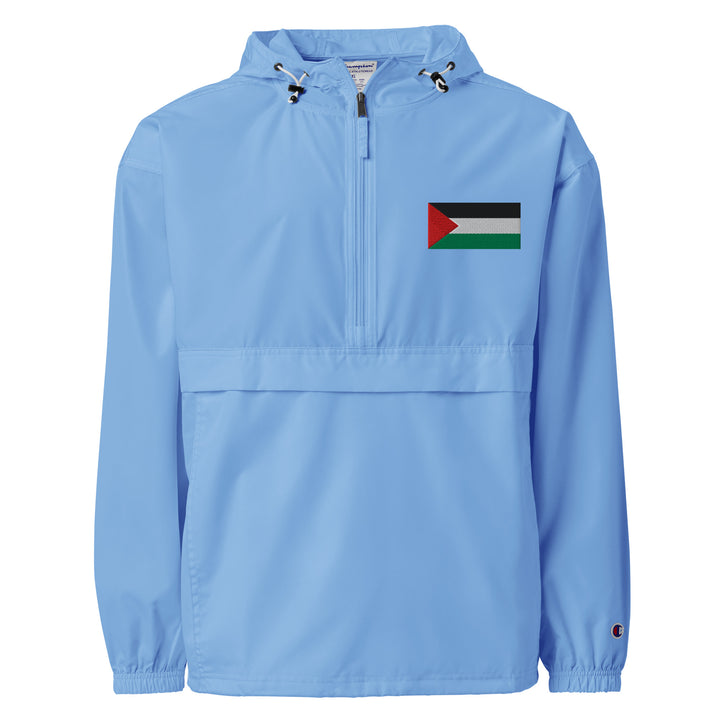 Palestine Flag - Women’s Embroidered Champion Packable Jacket, Embroidered Champion Packable Jacket Light Blue