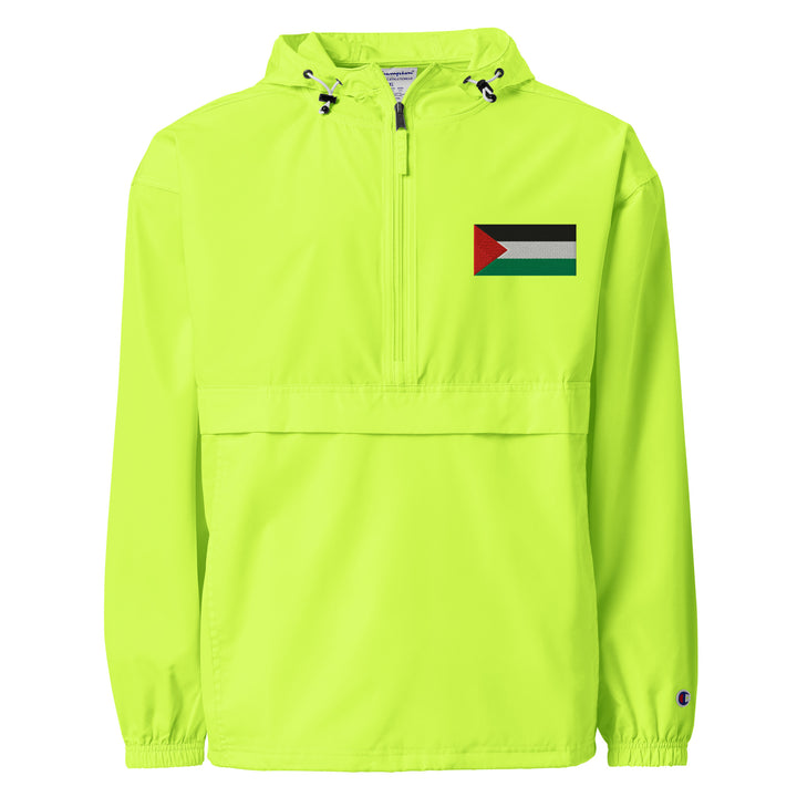 Palestine Flag - Women’s Embroidered Champion Packable Jacket, Embroidered Champion Packable Jacket Safety Green