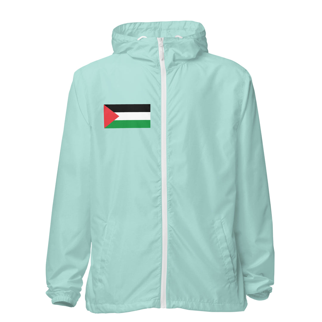 Palestine Flag - Women’s Lightweight Zip Up Windbreaker, Lightweight Zip Up Windbreaker Aqua White Zipper
