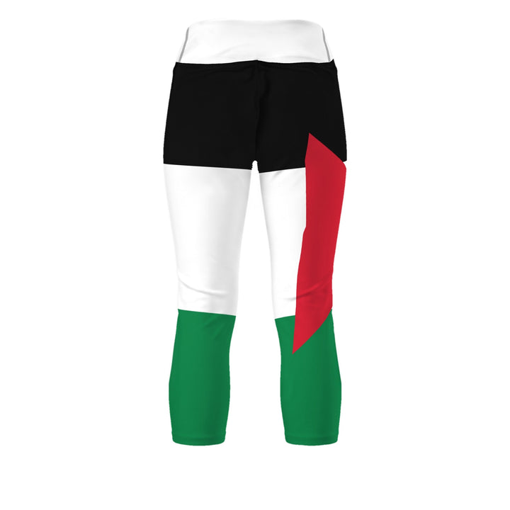 Palestine Flag - Yoga Capri Leggings, Capri Leggings White