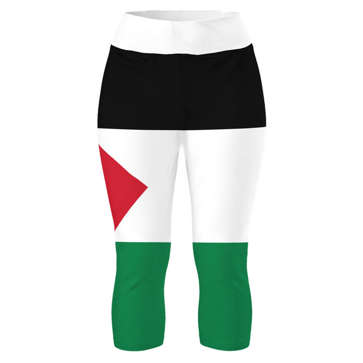 Palestine Flag - Yoga Capri Leggings, Capri Leggings White
