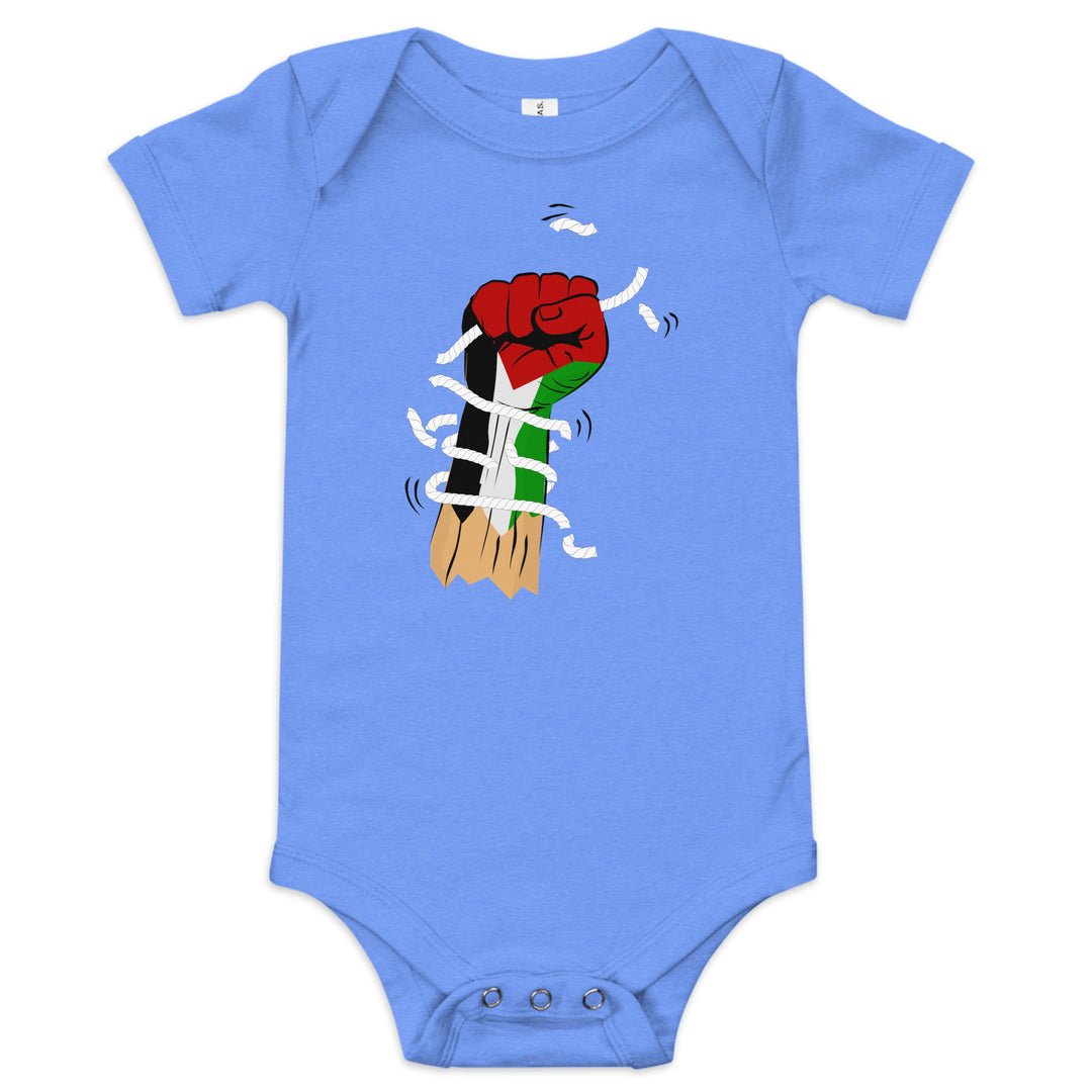 Palestine Hand - Baby Short Sleeve One Piece, Heather Columbia Blue