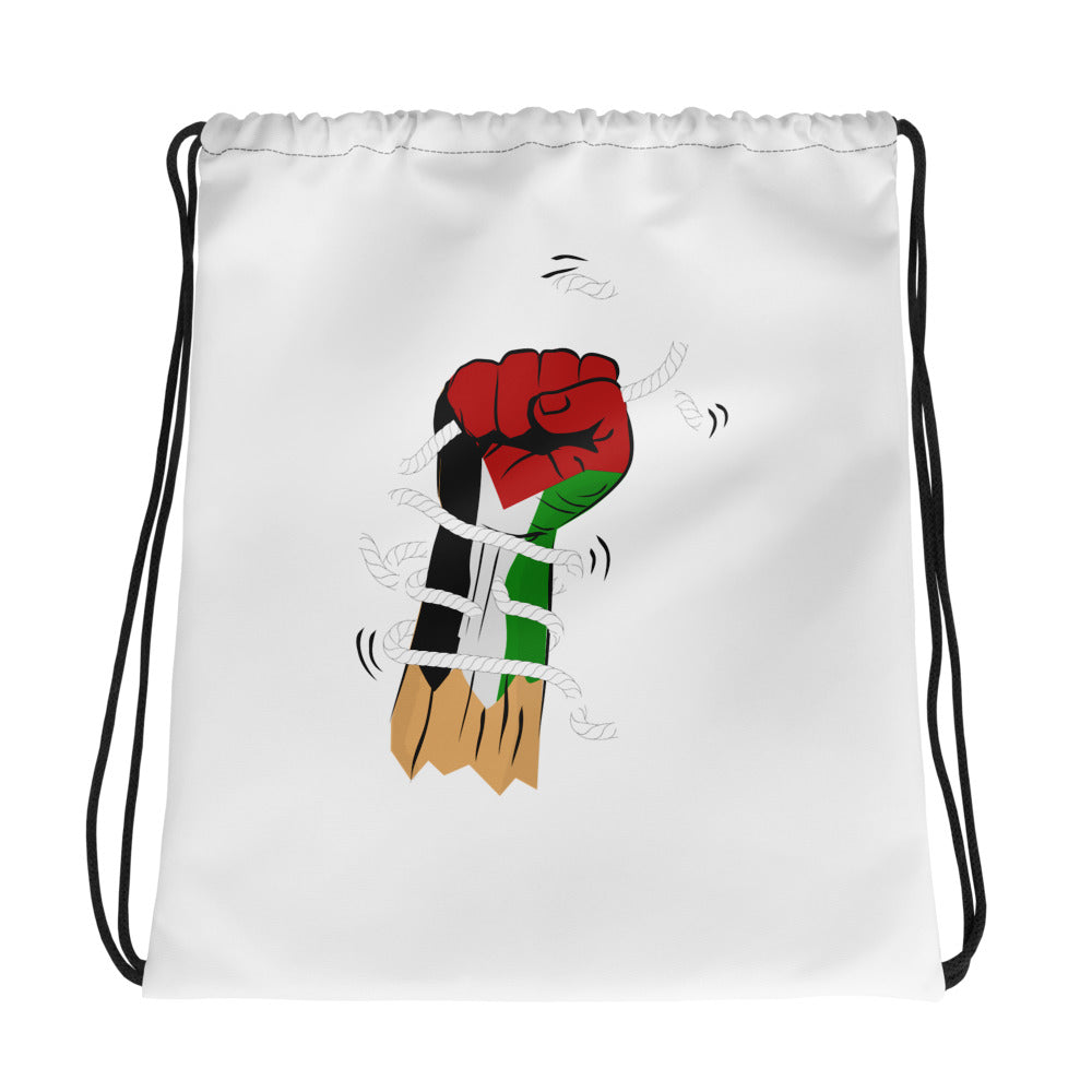 Palestine Hand – Drawstring Bag, White, front view