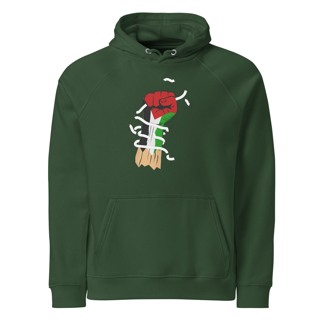 Palestine Hand - Men’s Eco Raglan Hoodie, Eco Raglan Hoodie Bottle Green