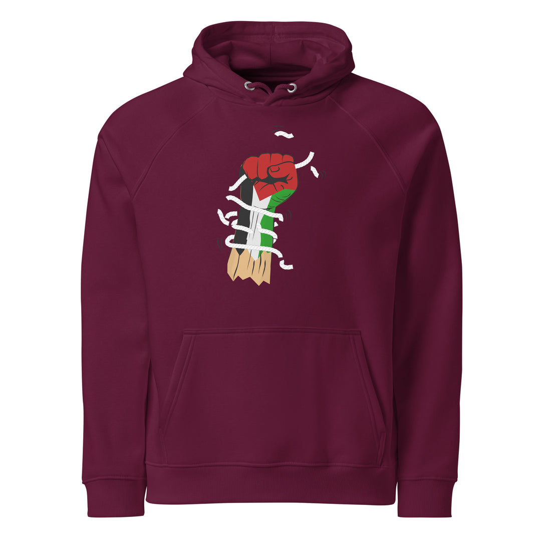 Palestine Hand - Men’s Eco Raglan Hoodie, Eco Raglan Hoodie Burgundy