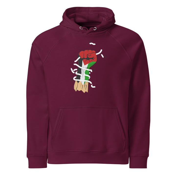 Palestine Hand - Men’s Eco Raglan Hoodie, Eco Raglan Hoodie Burgundy