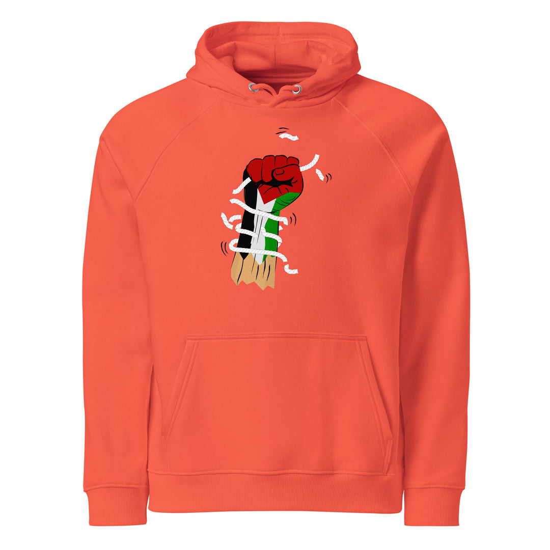 Palestine Hand - Men’s Eco Raglan Hoodie, Eco Raglan Hoodie Burnt Orange