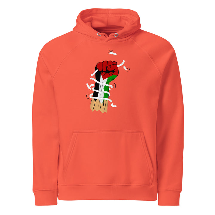Palestine Hand - Men’s Eco Raglan Hoodie, Eco Raglan Hoodie Burnt Orange