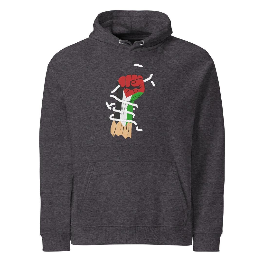 Palestine Hand - Men’s Eco Raglan Hoodie, Eco Raglan Hoodie Charcoal Melange