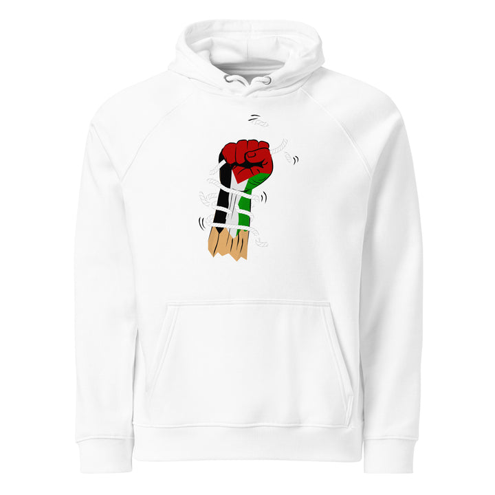 Palestine Hand - Men’s Eco Raglan Hoodie, Eco Raglan Hoodie White