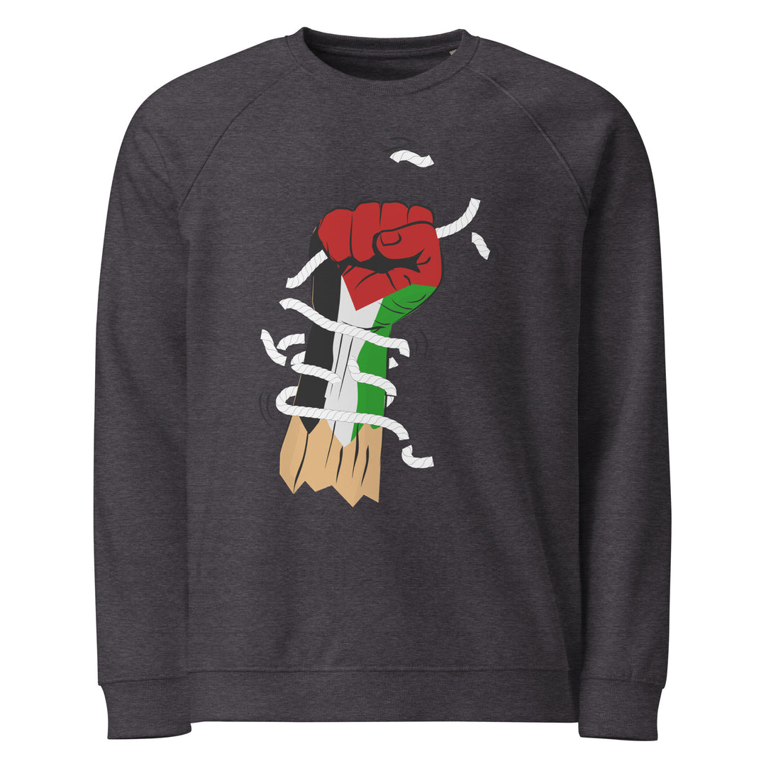 Palestine Hand - Men’s Organic Raglan Sweatshirt, Charcoal Melange