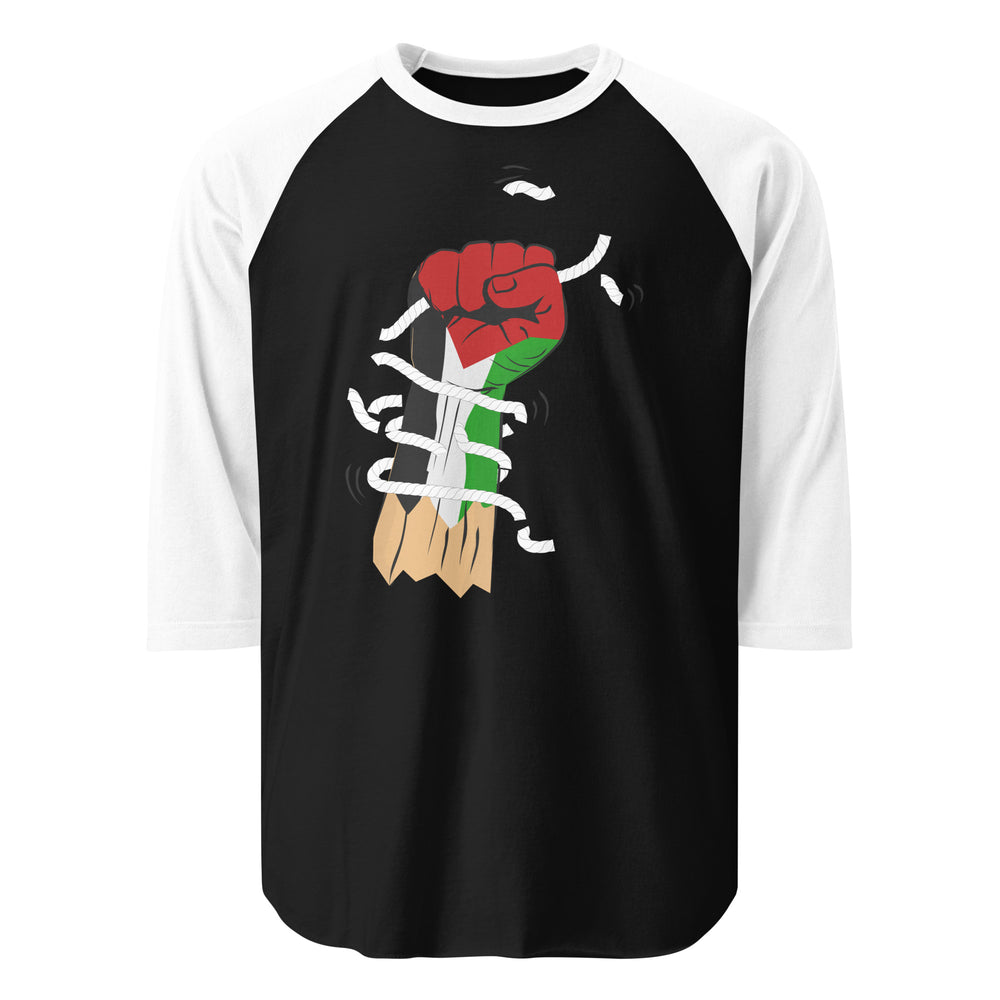 Palestine Hand - Men’s ¾ Sleeve Raglan Shirt, 34 Sleeve Raglan Shirt Black White