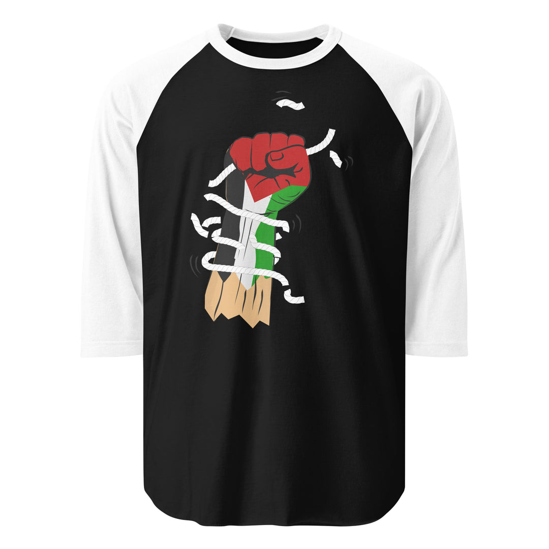 Palestine Hand - Men’s ¾ Sleeve Raglan Shirt, 34 Sleeve Raglan Shirt Black White