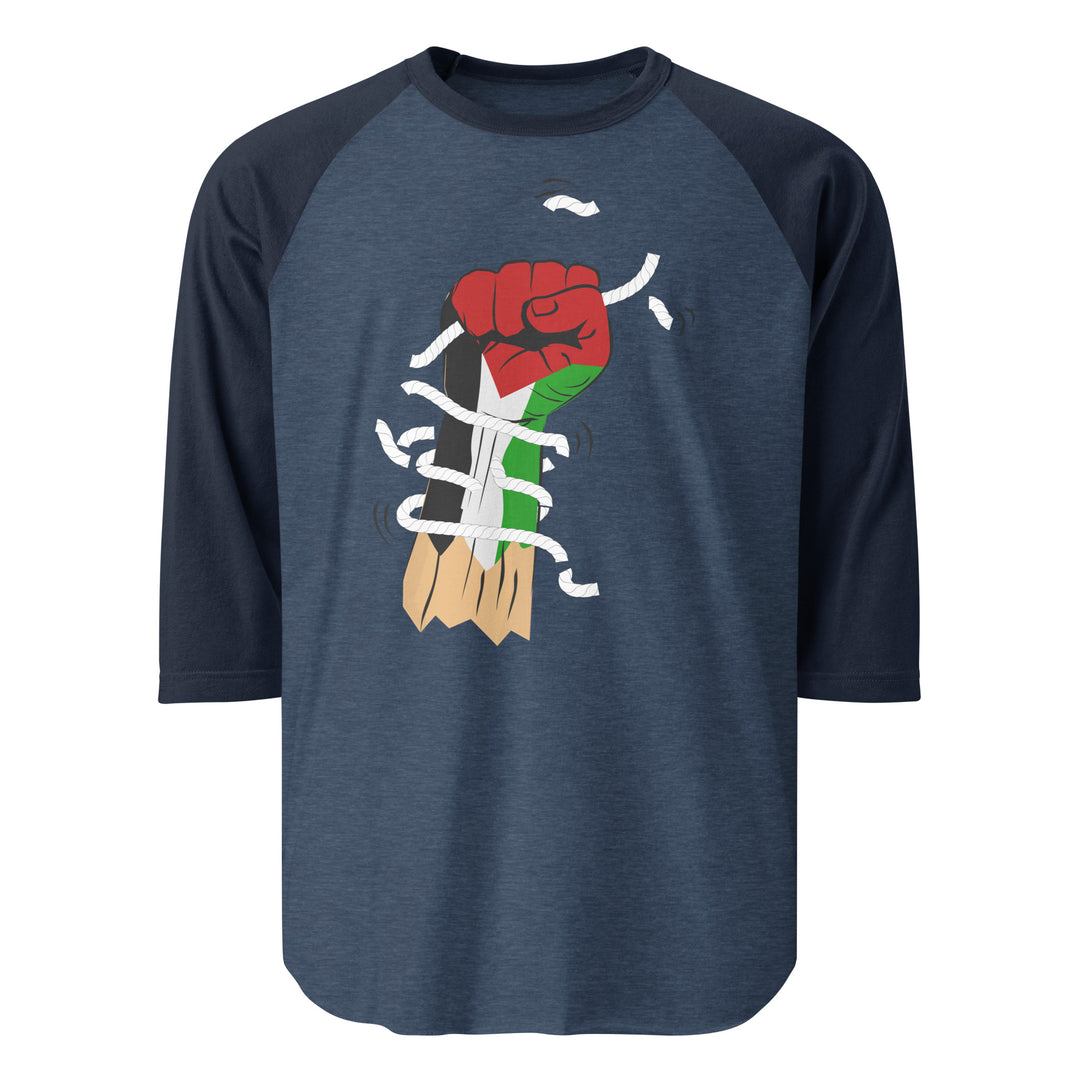 Palestine Hand - Men’s ¾ Sleeve Raglan Shirt, 34 Sleeve Raglan Shirt Heather Denim Navy