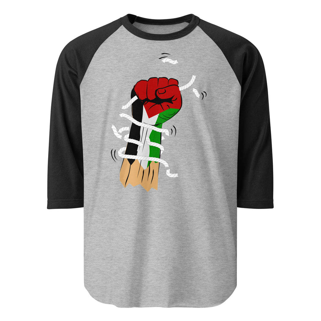 Palestine Hand - Men’s ¾ Sleeve Raglan Shirt, 34 Sleeve Raglan Shirt Heather Grey Black
