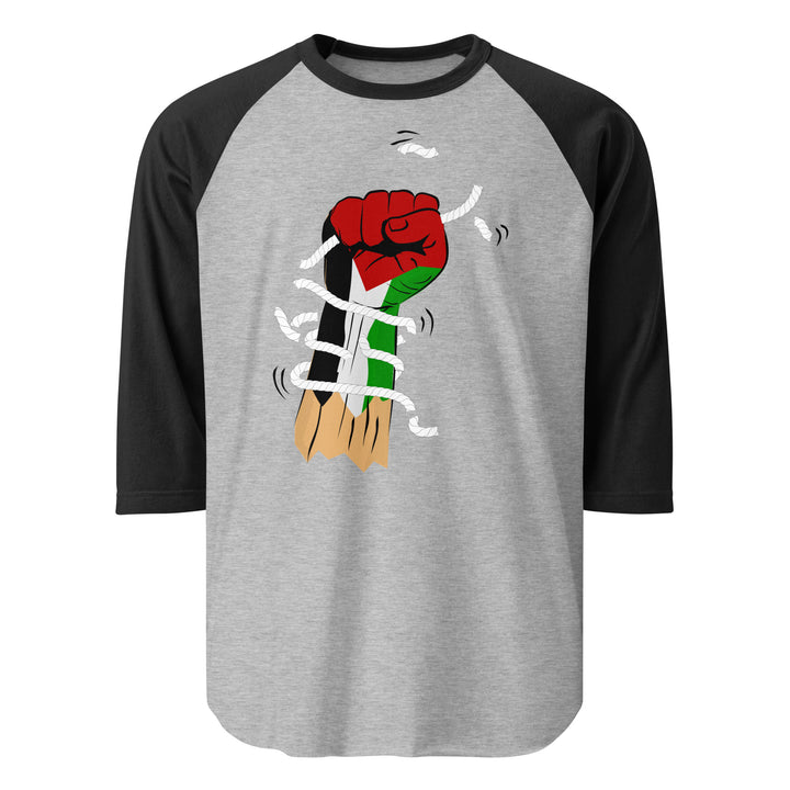 Palestine Hand - Men’s ¾ Sleeve Raglan Shirt, 34 Sleeve Raglan Shirt Heather Grey Black