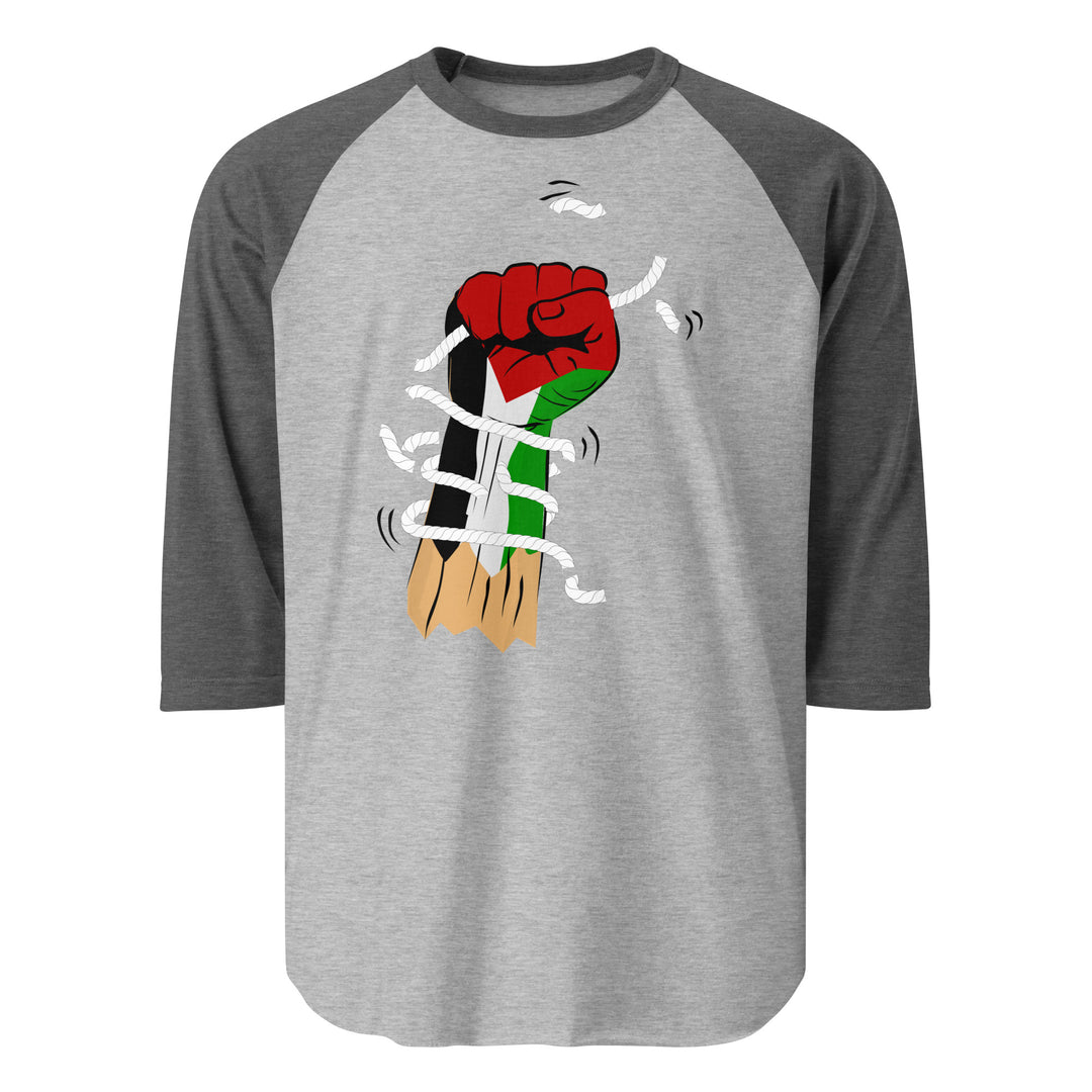 Palestine Hand - Men’s ¾ Sleeve Raglan Shirt, 34 Sleeve Raglan Shirt Heather Grey Heather Charcoal