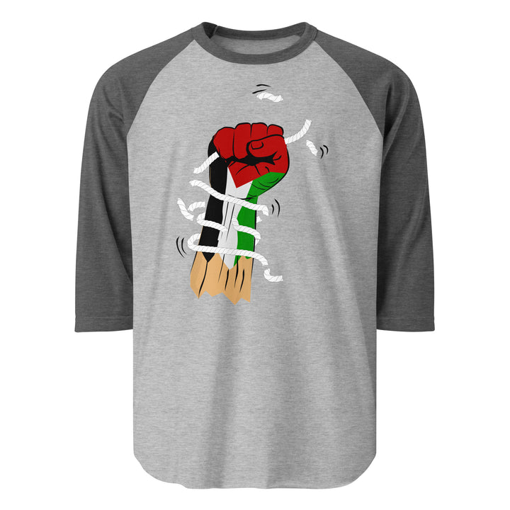 Palestine Hand - Men’s ¾ Sleeve Raglan Shirt, 34 Sleeve Raglan Shirt Heather Grey Heather Charcoal