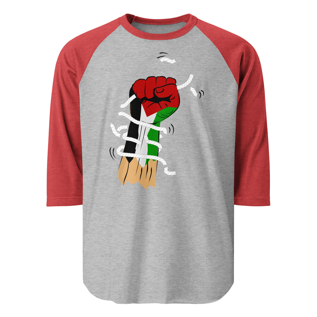 Palestine Hand - Men’s ¾ Sleeve Raglan Shirt, 34 Sleeve Raglan Shirt Heather Grey Heather Red