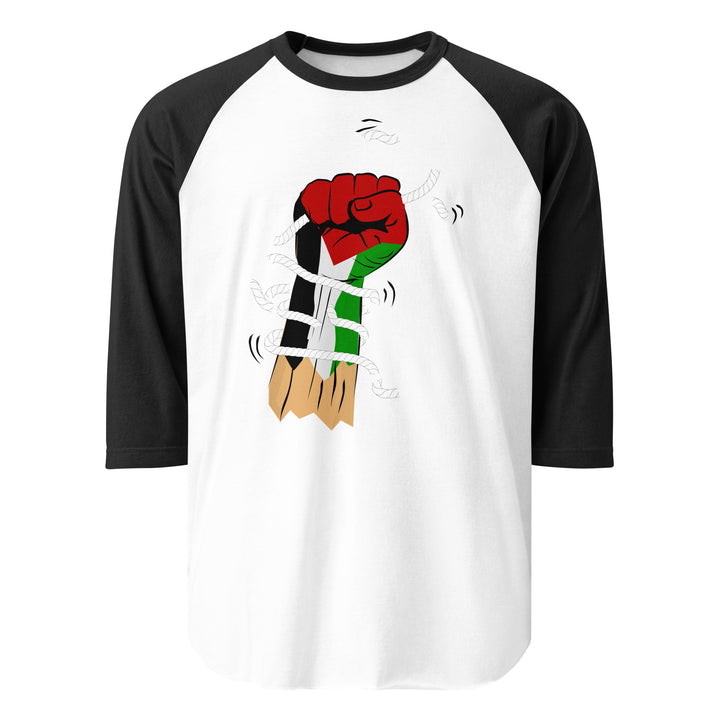 Palestine Hand - Men’s ¾ Sleeve Raglan Shirt, 34 Sleeve Raglan Shirt White Black