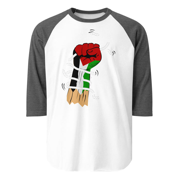 Palestine Hand - Men’s ¾ Sleeve Raglan Shirt, 34 Sleeve Raglan Shirt White Heather Charcoal