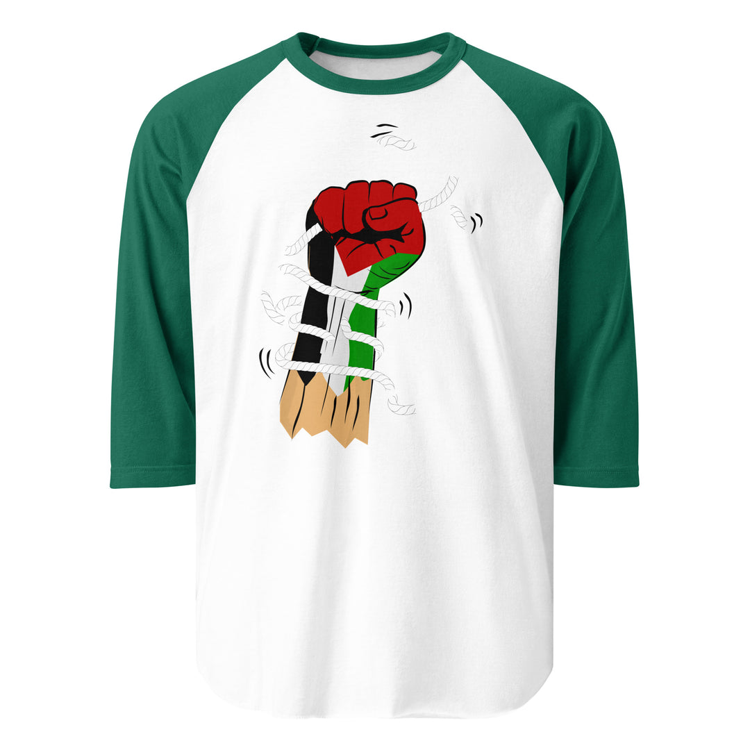 Palestine Hand - Men’s ¾ Sleeve Raglan Shirt, 34 Sleeve Raglan Shirt White Kelly