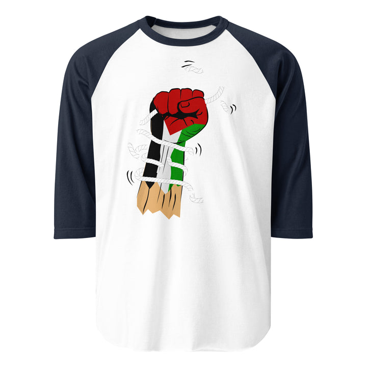 Palestine Hand - Men’s ¾ Sleeve Raglan Shirt, 34 Sleeve Raglan Shirt White Navy