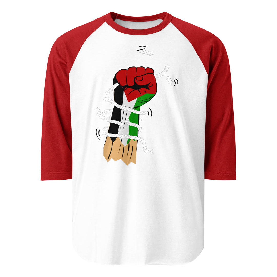 Palestine Hand - Men’s ¾ Sleeve Raglan Shirt, 34 Sleeve Raglan Shirt White Red