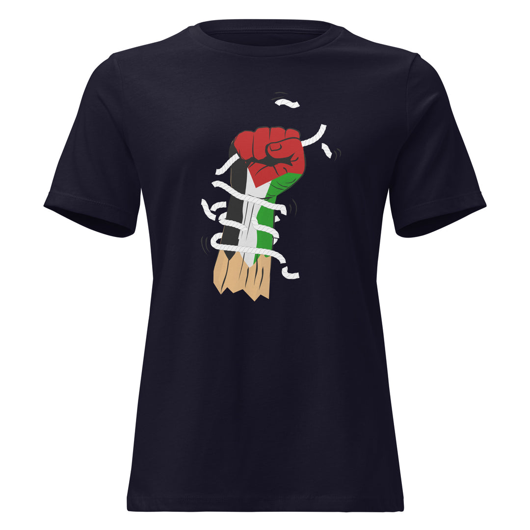 Palestine Hand - Women’s Relaxed T-Shirt, Womens Relaxed T Shirt Navy