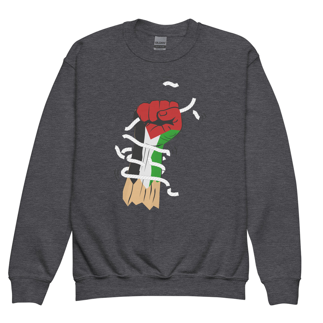 Palestine Hand - Youth Crewneck Sweatshirt, Dark Heather