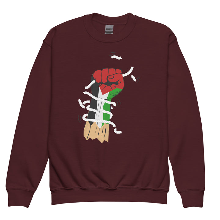 Palestine Hand - Youth Crewneck Sweatshirt, Maroon