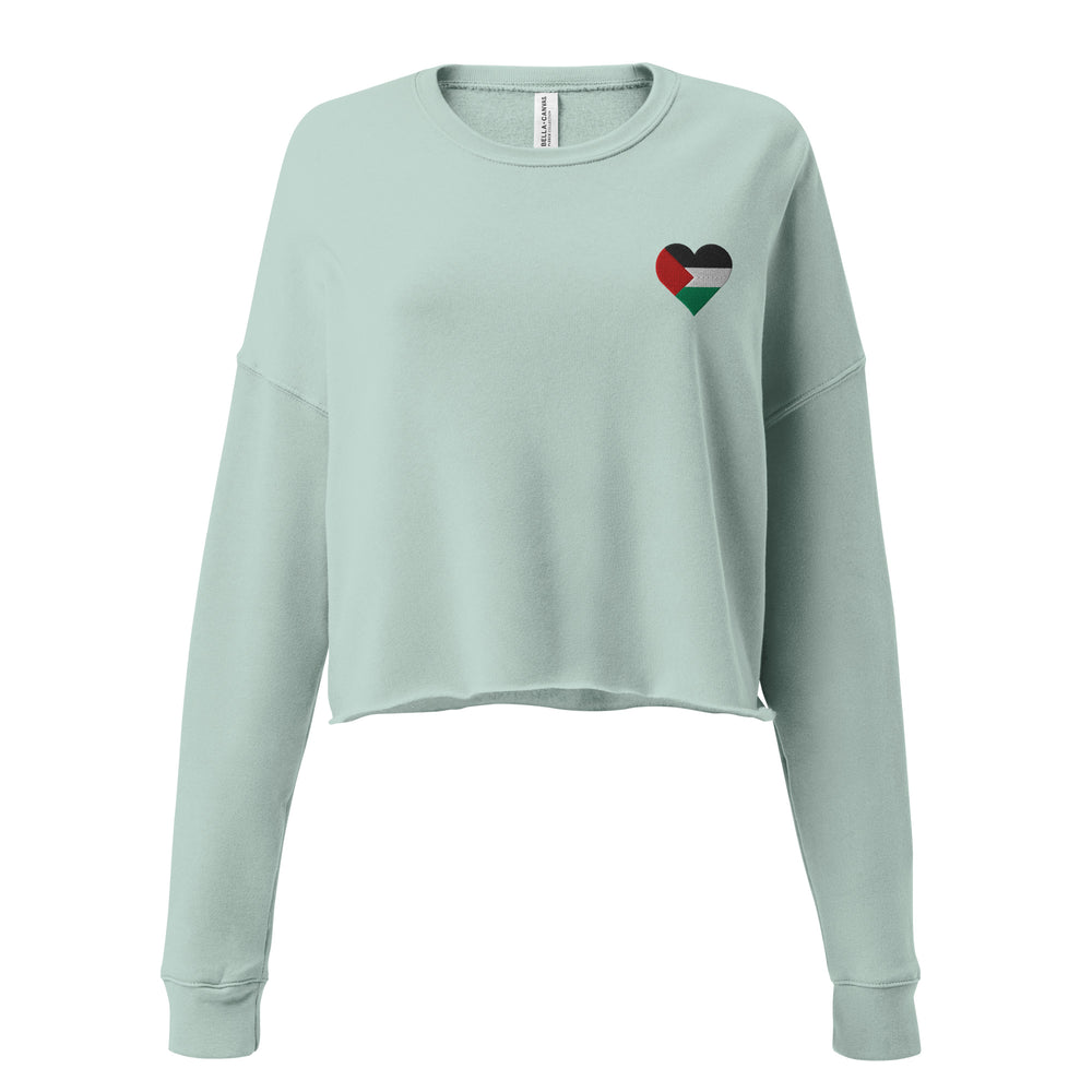 Palestine Heart - Crop Sweatshirt, Womens Cropped Sweatshirt Dusty Blue
