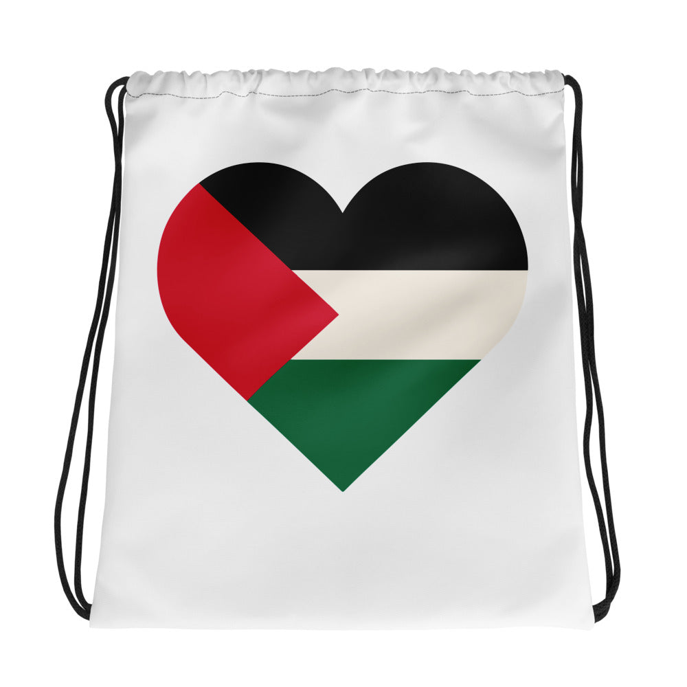 Palestine Heart – Drawstring Bag, White, front view