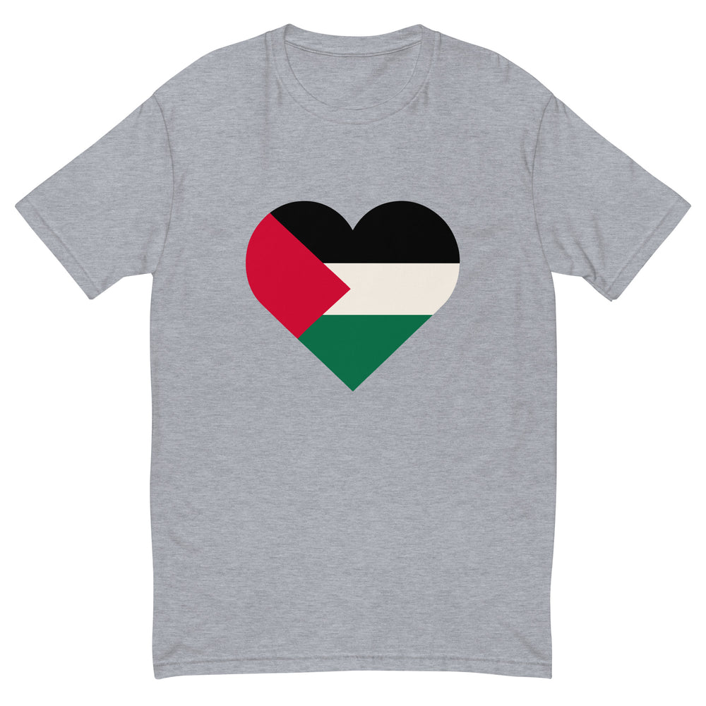 Palestine Heart - Short Sleeve T-Shirt, Mens Fitted T Shirt Heather Grey