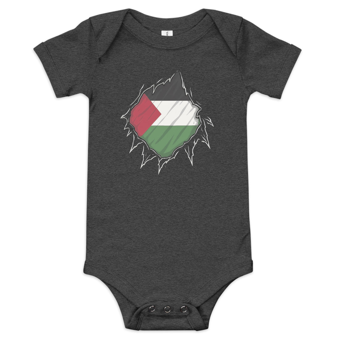 Palestine Hero - Baby Short Sleeve One Piece, Dark Grey Heather