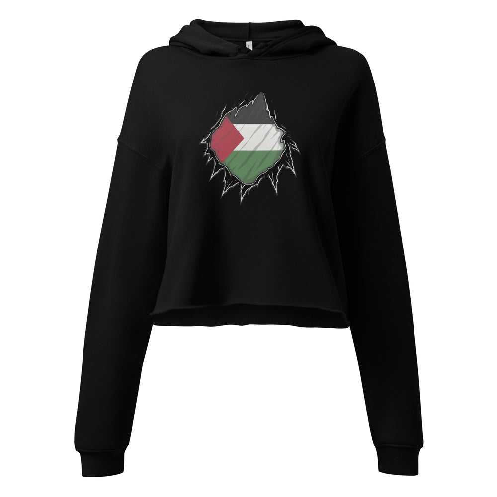 Palestine Hero - Crop Hoodie, Womens Cropped Hoodie Black