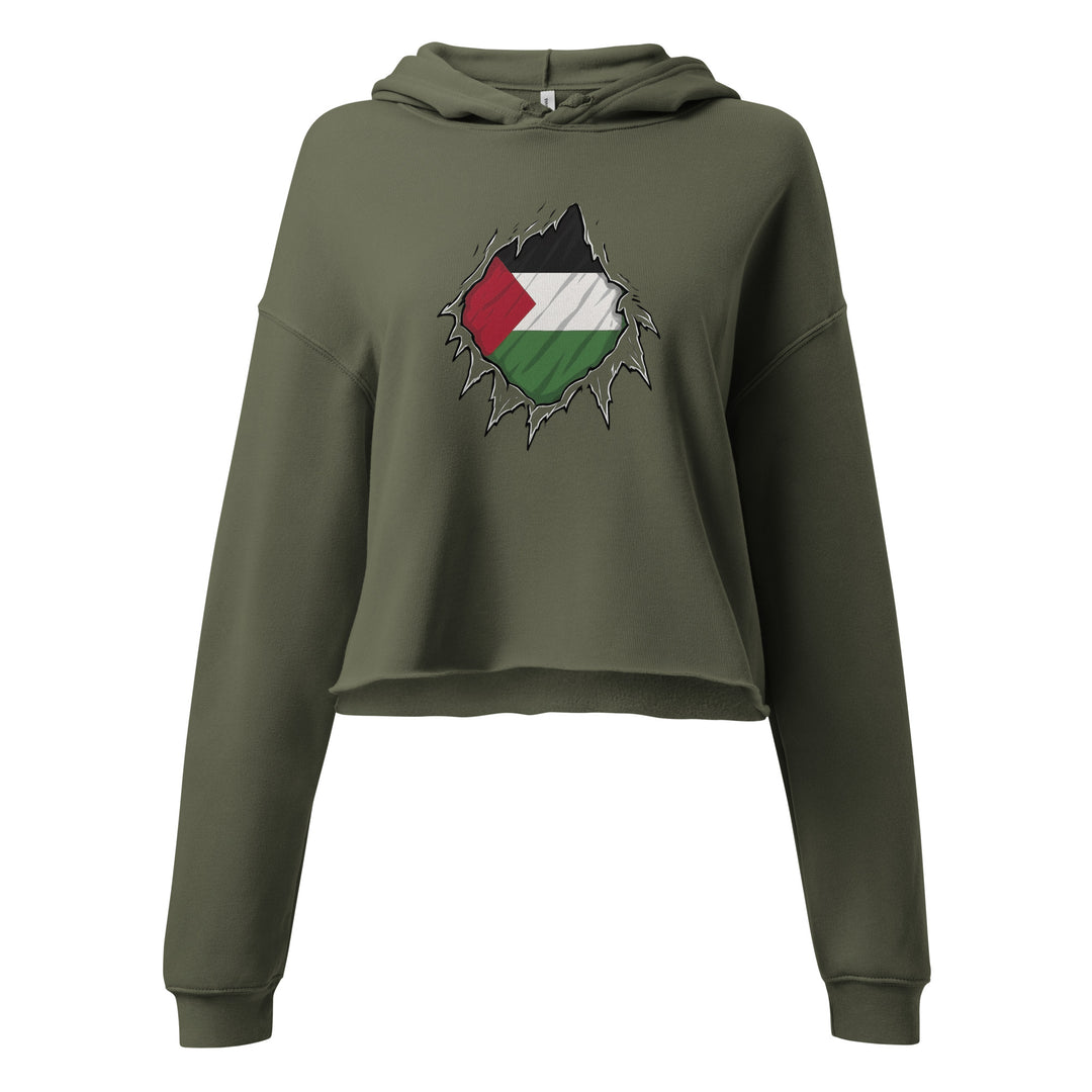 Palestine Hero - Crop Hoodie, Womens Cropped Hoodie Military Green