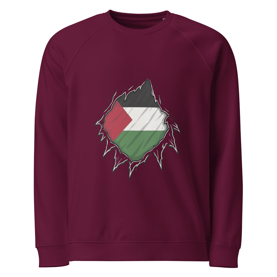 Palestine Hero - Men Organic Raglan Sweatshirt, Burgundy