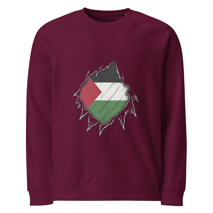 Palestine Hero - Men Organic Raglan Sweatshirt, Burgundy