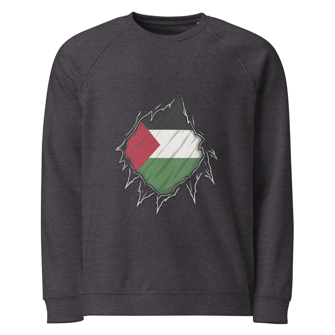 Palestine Hero - Men Organic Raglan Sweatshirt, Charcoal Melange