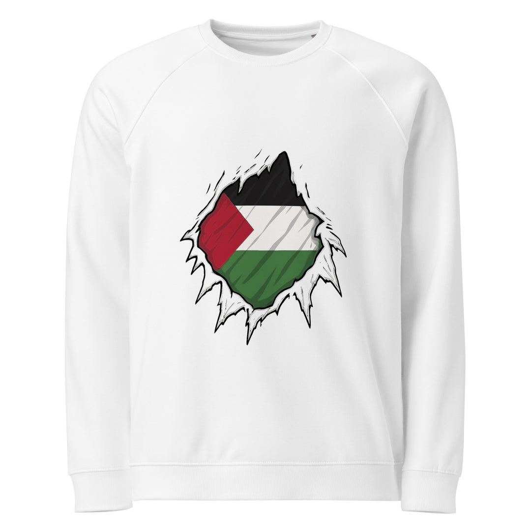 Palestine Hero - Men Organic Raglan Sweatshirt, White