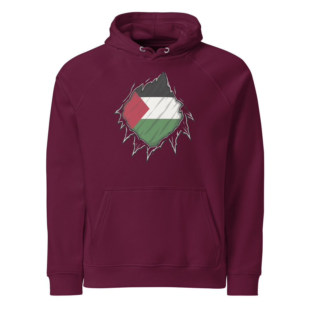 Palestine Hero - Men’s Eco Raglan Hoodie, Eco Raglan Hoodie Burgundy
