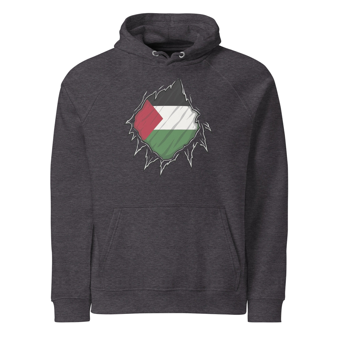 Palestine Hero - Men’s Eco Raglan Hoodie, Eco Raglan Hoodie Charcoal Melange