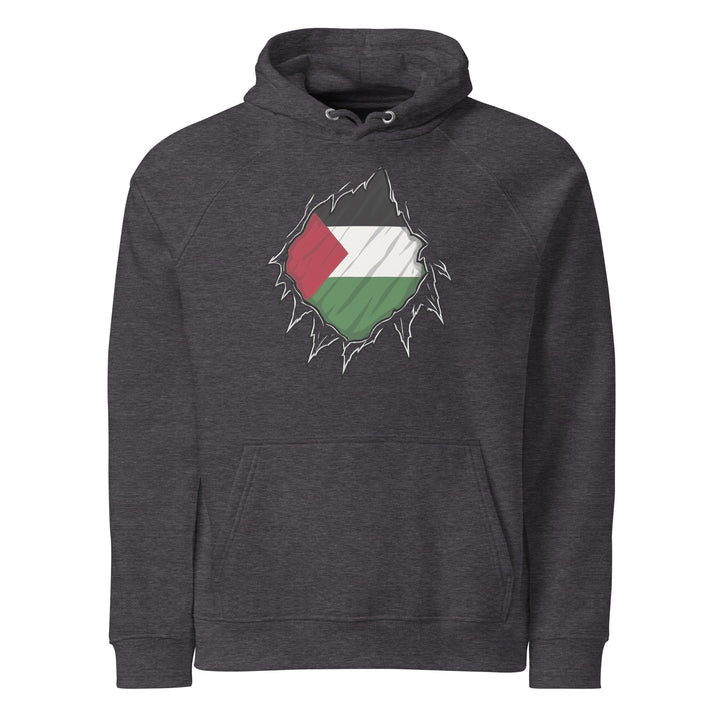 Palestine Hero - Men’s Eco Raglan Hoodie, Eco Raglan Hoodie Charcoal Melange