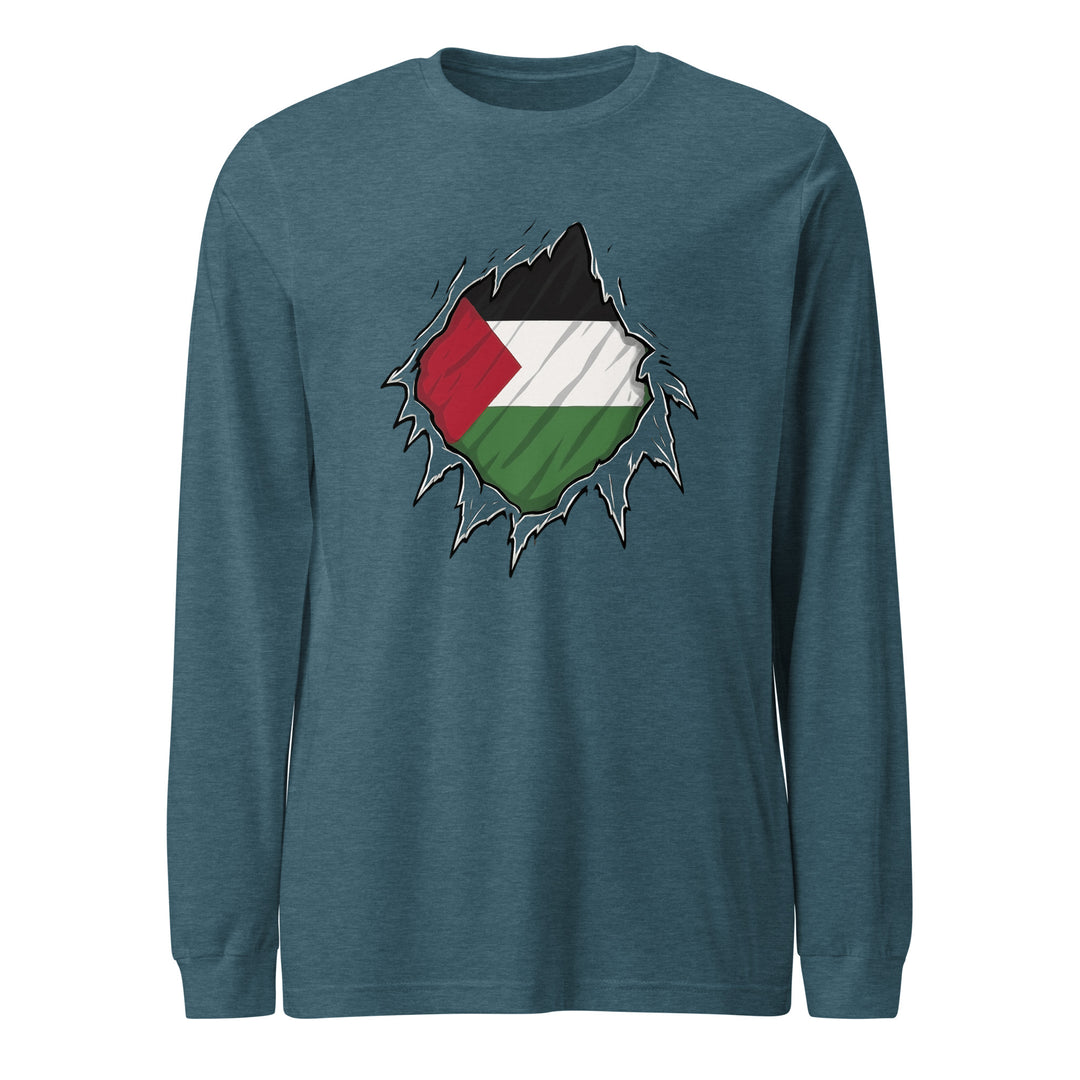 Palestine Hero - Men’s Long Sleeve Tee, Heather Deep Teal