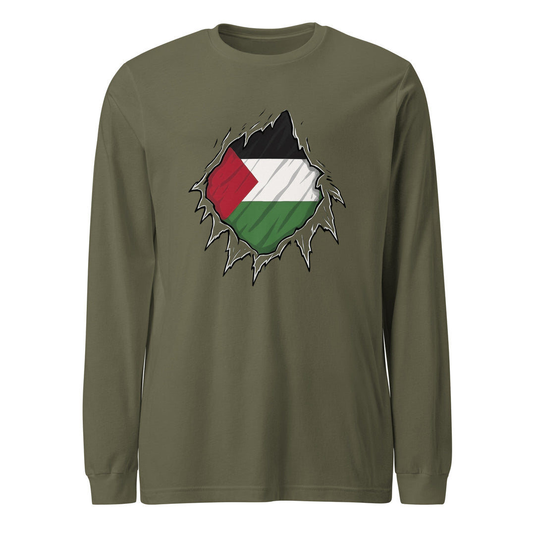 Palestine Hero - Men’s Long Sleeve Tee, Military Green