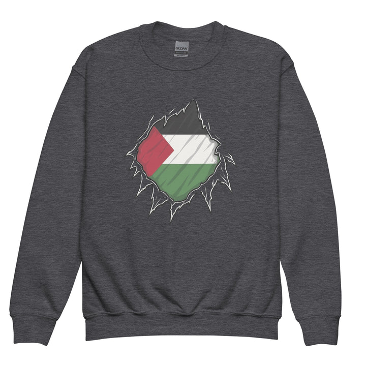 Palestine Hero - Youth Crewneck Sweatshirt, Dark Heather