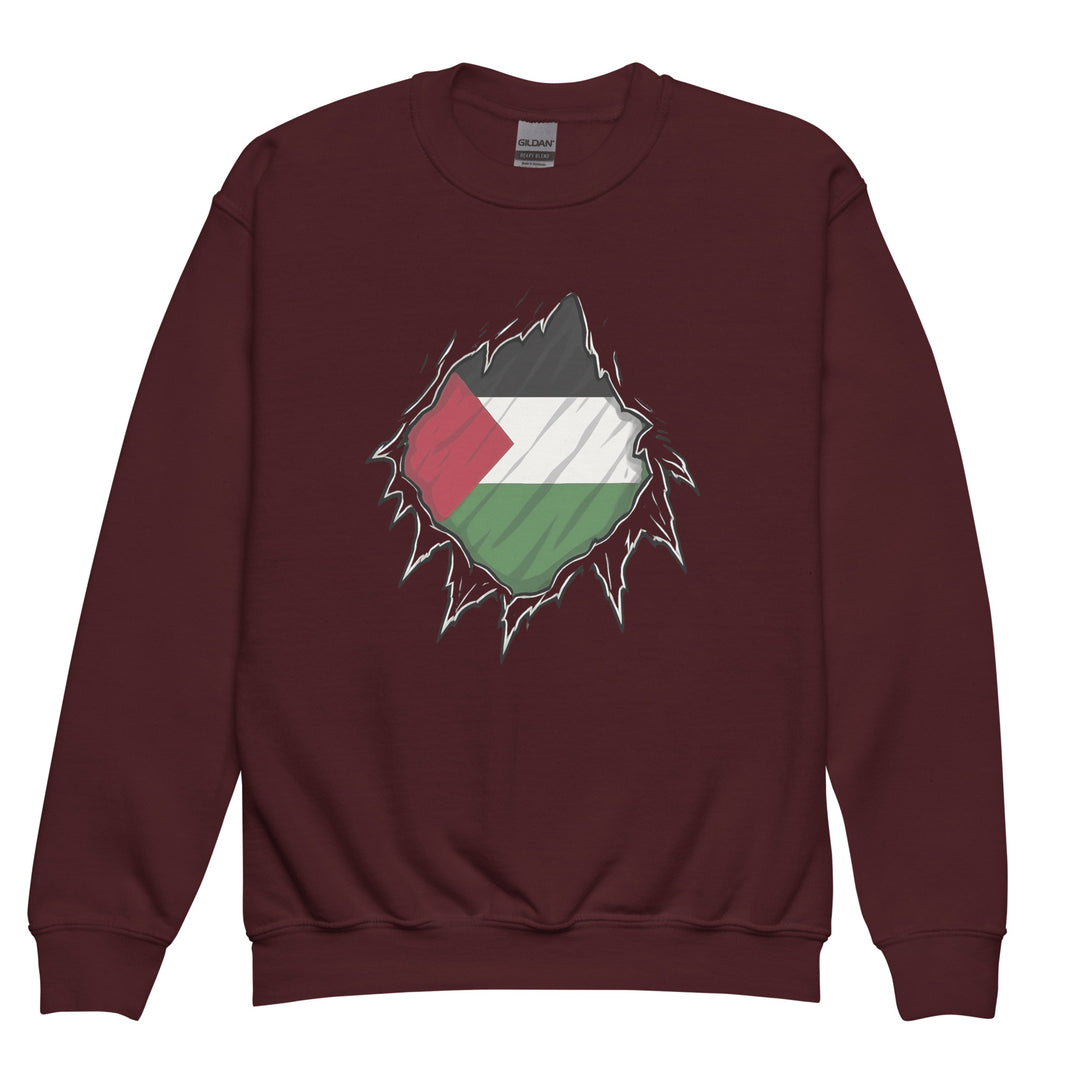 Palestine Hero - Youth Crewneck Sweatshirt, Maroon