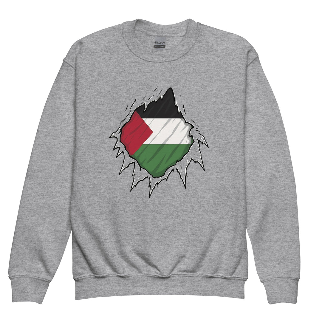 Palestine Hero - Youth Crewneck Sweatshirt, Sport Grey